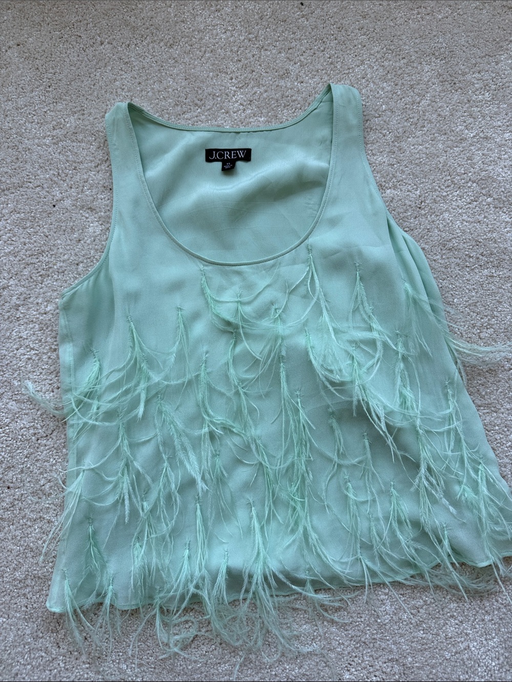 J. Crew Mint Green Feather-Trim Silk Camisole